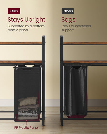 Laundry Hamper with 3 Pull-Out Bags and Shelves, Rustic Brown - image 5