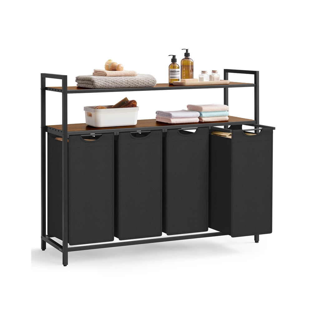 Laundry Basket with 4 Pull-Out Bags Rustic Brown and Black