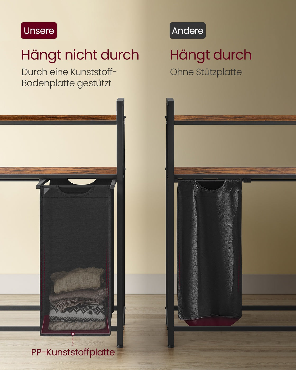 Laundry Basket with 4 Pull-Out Bags Rustic Brown and Black