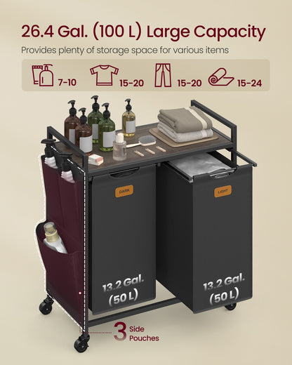 Rolling laundry hamper with shelves and compartments - image 3