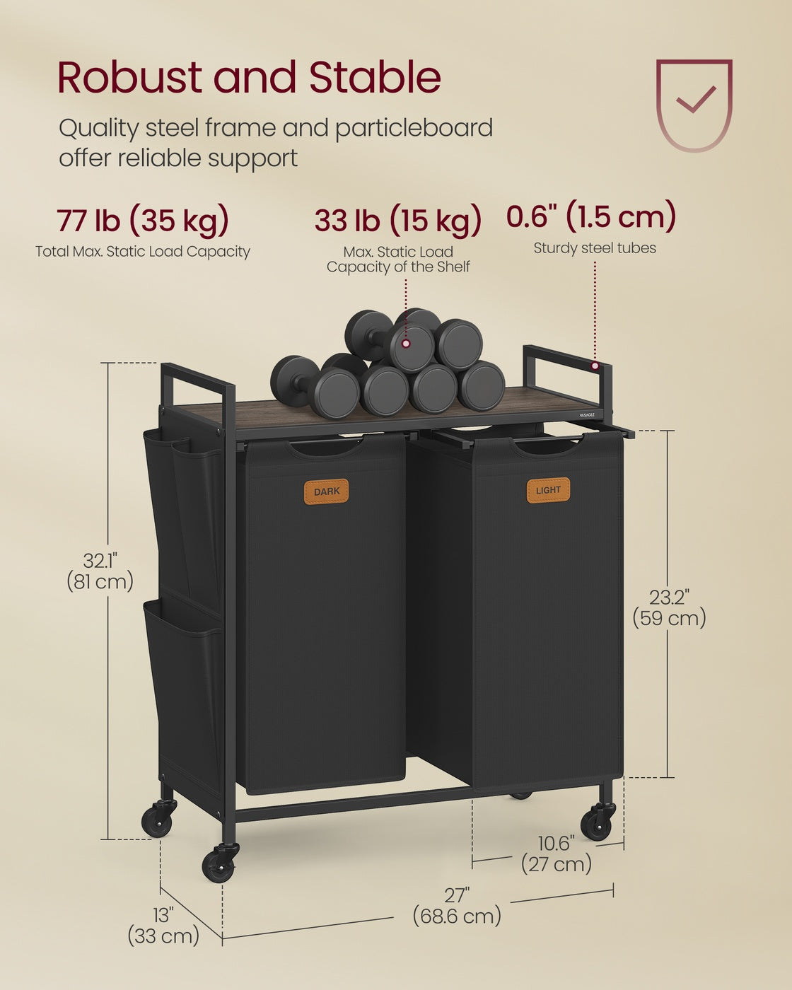 Rolling laundry hamper with shelves and compartments - image 6