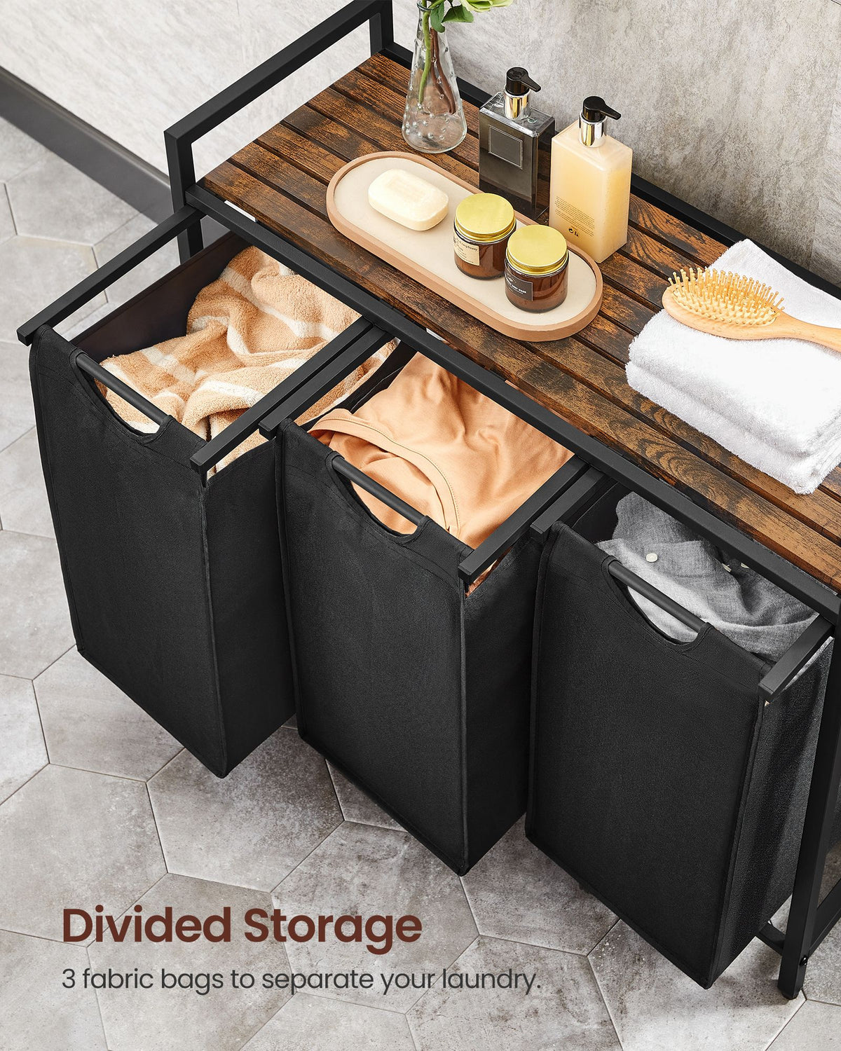 Laundry Hamper with 3 Pull-Out and Removable Bags, 3 x 10 Gallons (38L) - image 12