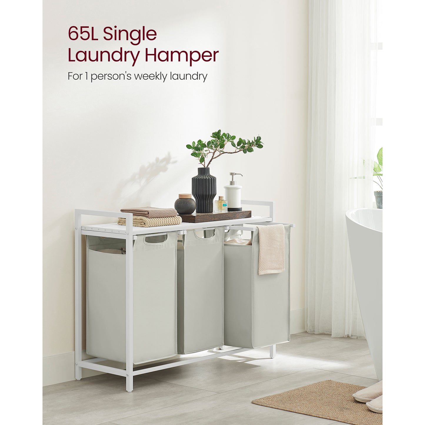 Laundry Hamper with 3 Pull-Out and Removable Bags, 3 x 10 Gallons (38L) - image 3