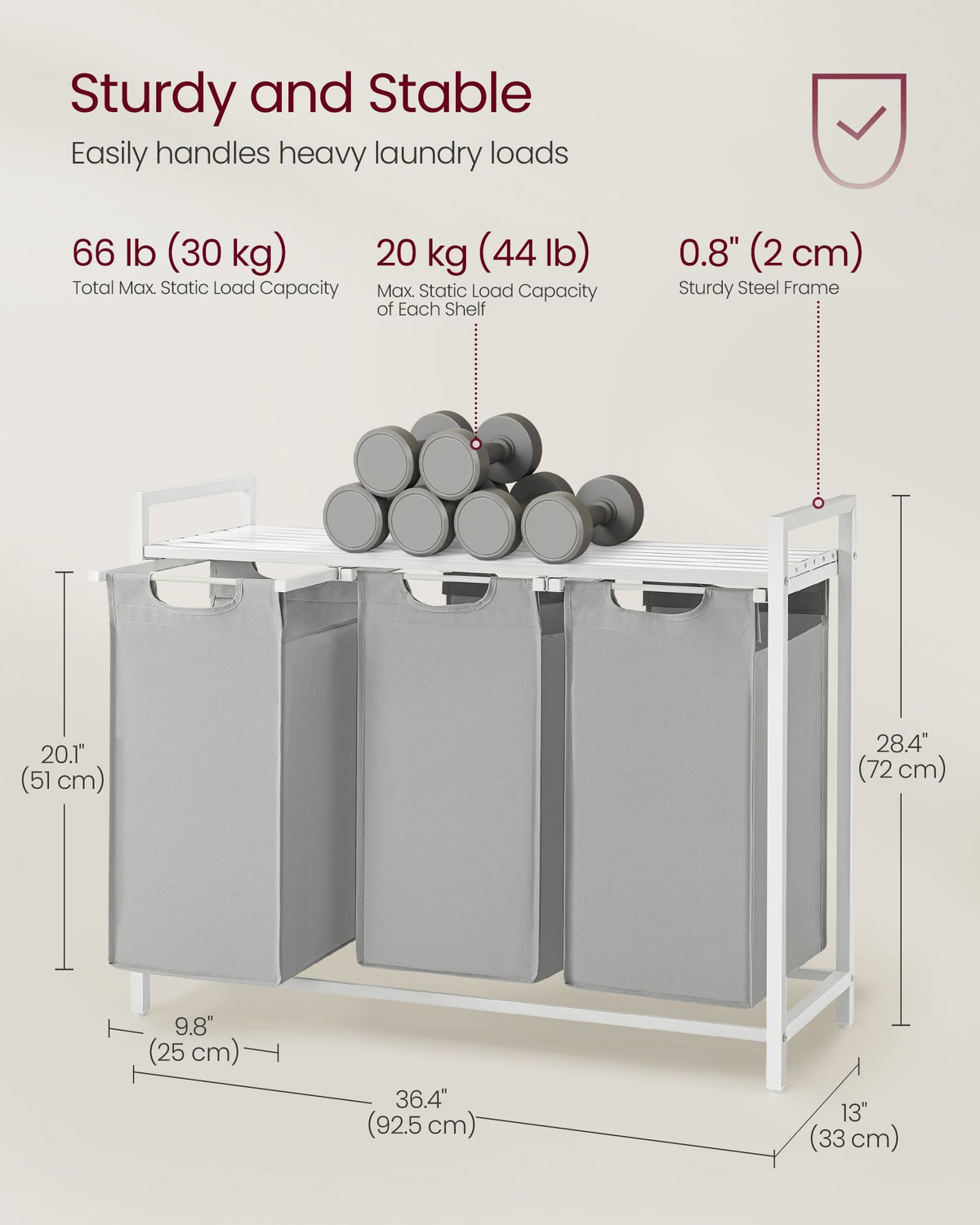 Laundry Hamper with 3 Pull-Out and Removable Bags, 3 x 10 Gallons (38L) - image 21