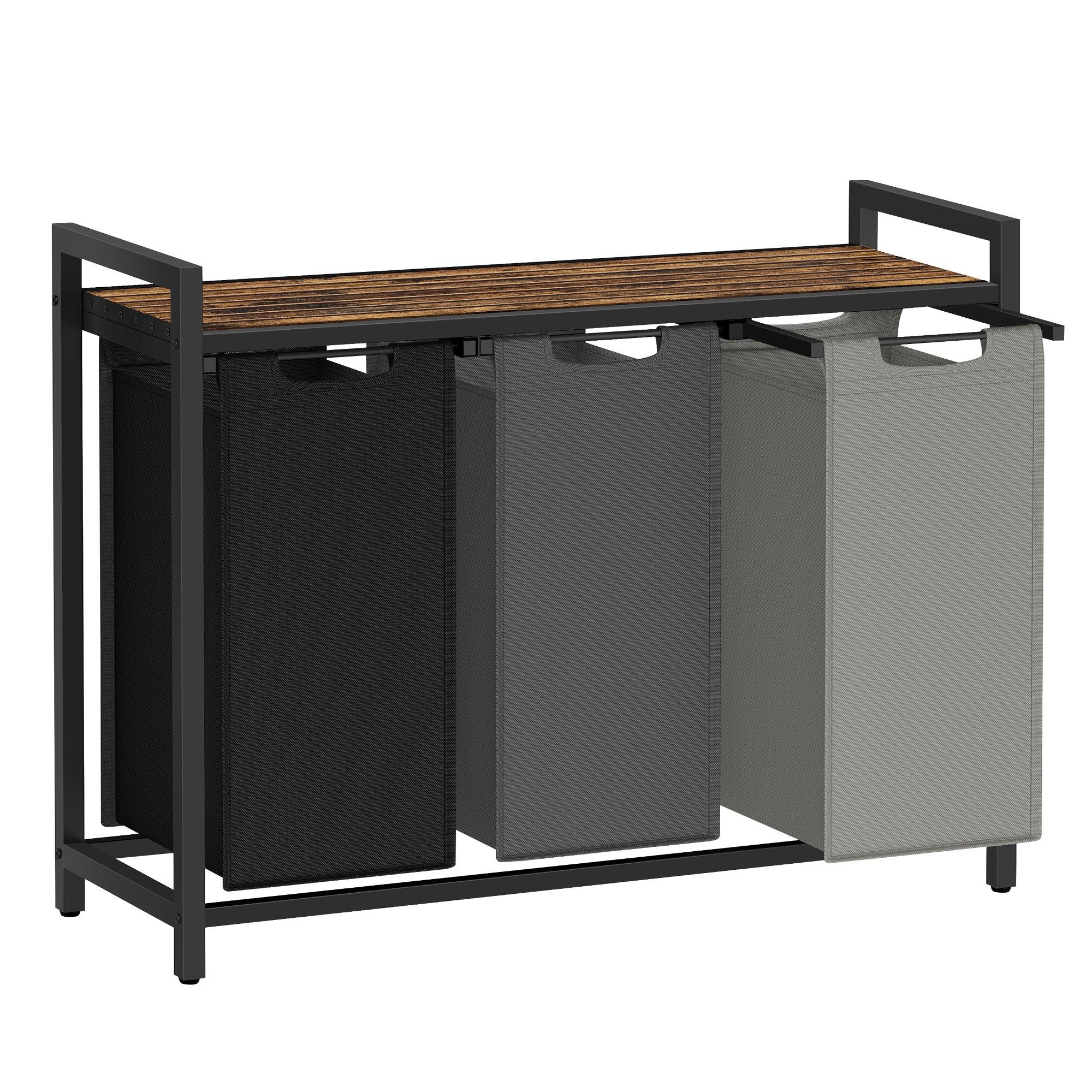 Laundry Hamperwith 3 Pull-Out and Removable Bags, 36.4 x 13 x 28.4 Inches, Tricolor and Rustic Brown