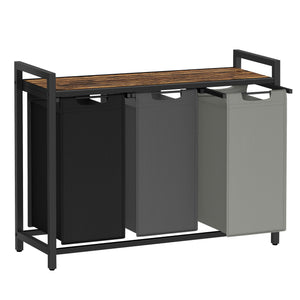 Laundry Hamperwith 3 Pull-Out and Removable Bags, 36.4 x 13 x 28.4 Inches, Tricolor and Rustic Brown