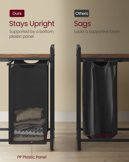 Laundry Hamperwith 3 Pull-Out and Removable Bags, 36.4 x 13 x 28.4 Inches, Tricolor and Rustic Brown