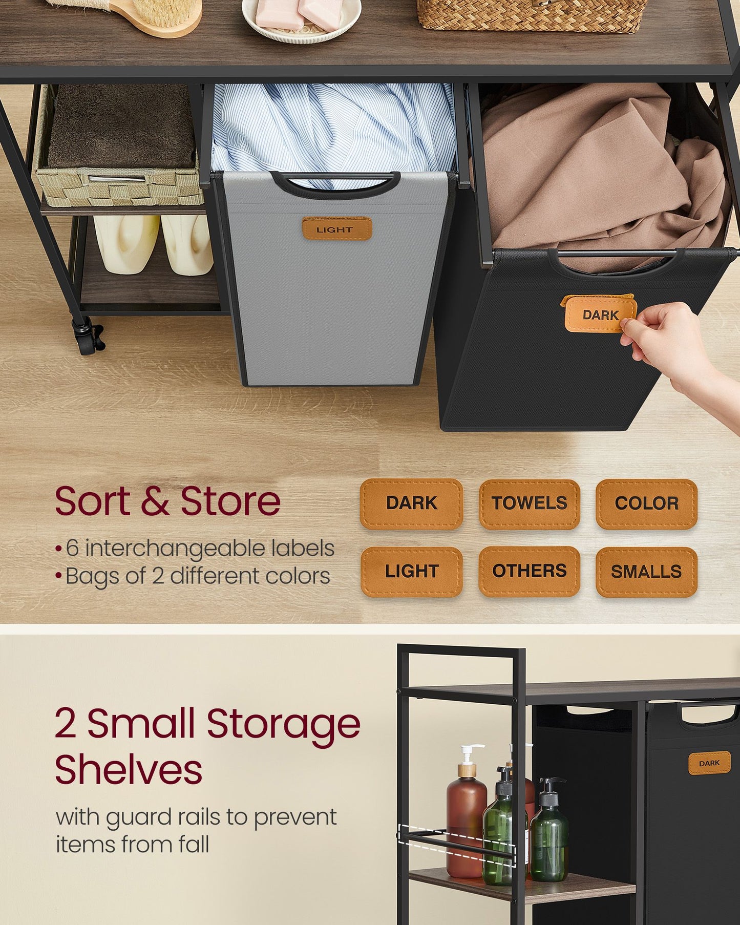 Rolling Laundry Hamper with 2 Compartments, 26.4 Gal. (100 L)