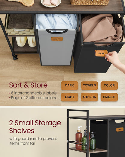Rolling Laundry Hamper with 2 Compartments, 26.4 Gal. (100 L)