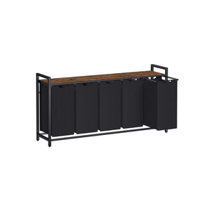 Laundry Hamper, 5 x 10.6 Gallons (40 L), 56.5 x 13 x 28.4 Inches, Ink Black and Rustic Brown