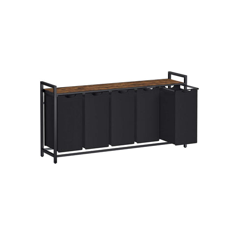 Laundry Hamper, 5 x 10.6 Gallons (40 L), 56.5 x 13 x 28.4 Inches, Ink Black and Rustic Brown