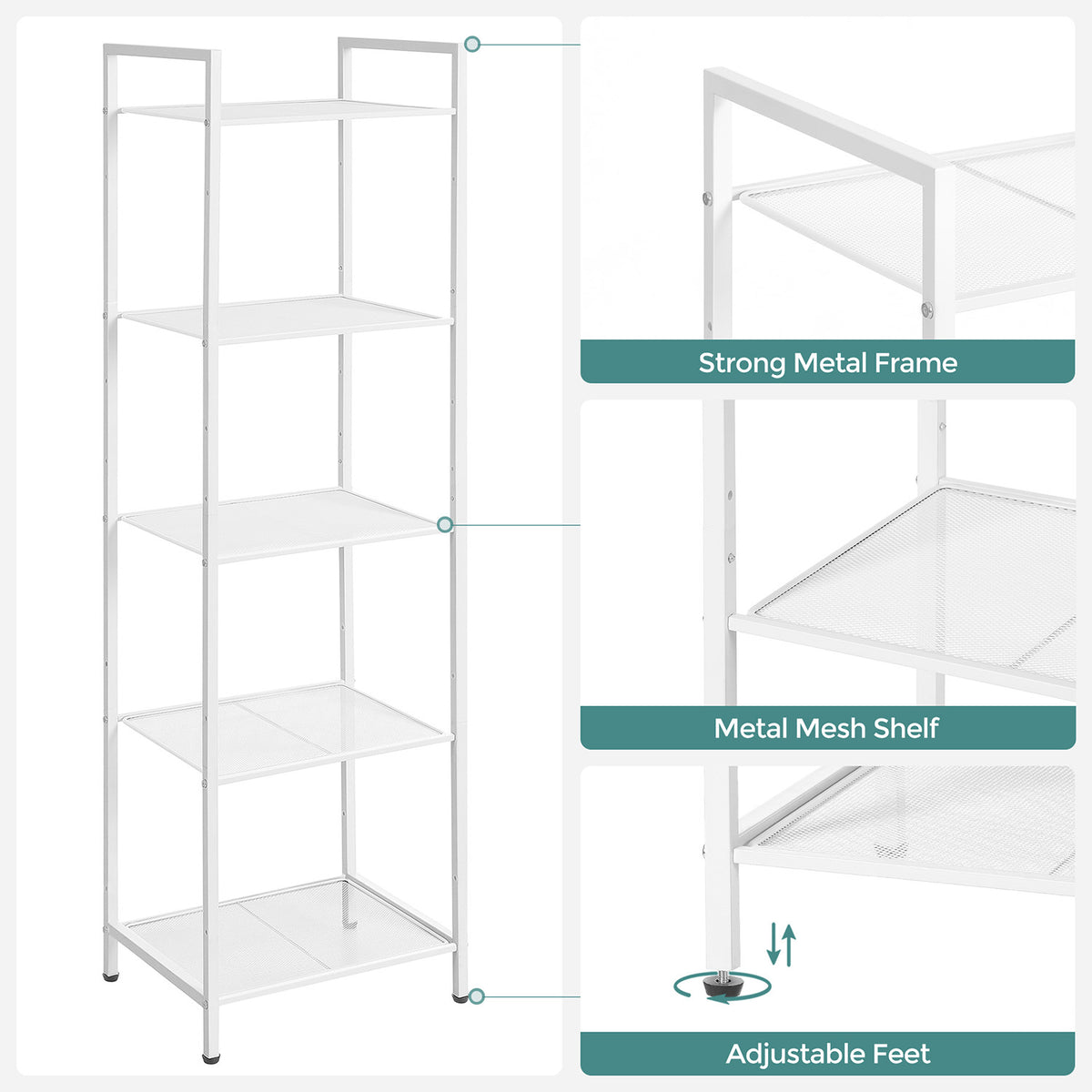 5-Tier Steel Storage Rack — White