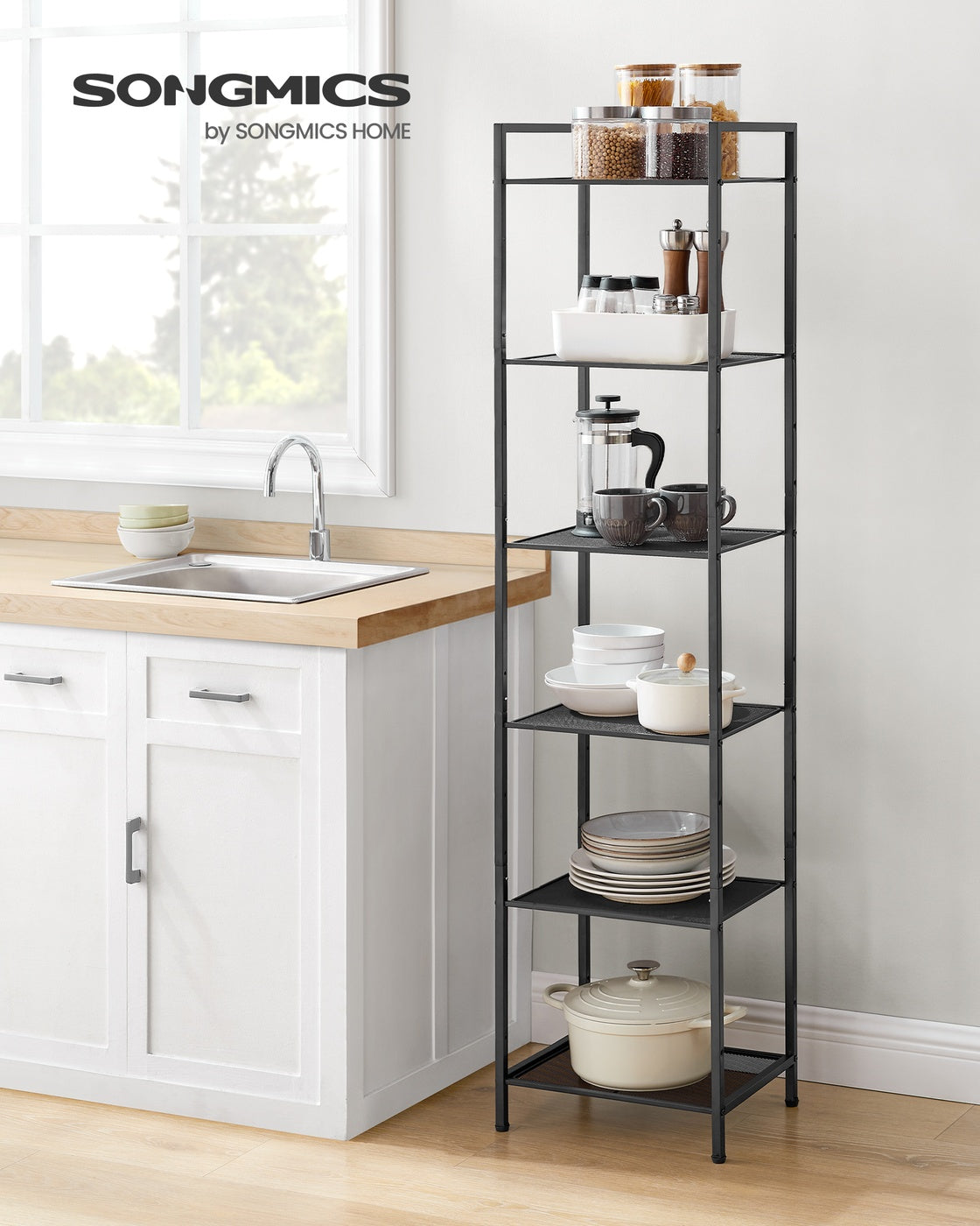 6-Tier Storage Rack, Adjustable Shelf, Classic Black - image 2