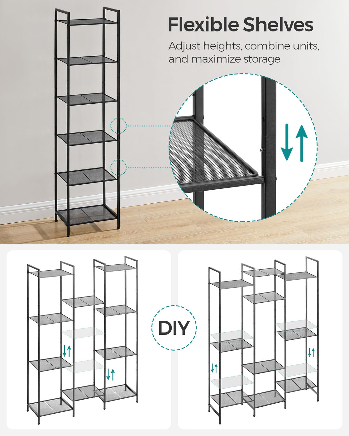 6-Tier Storage Rack, Adjustable Shelf, Classic Black - image 5
