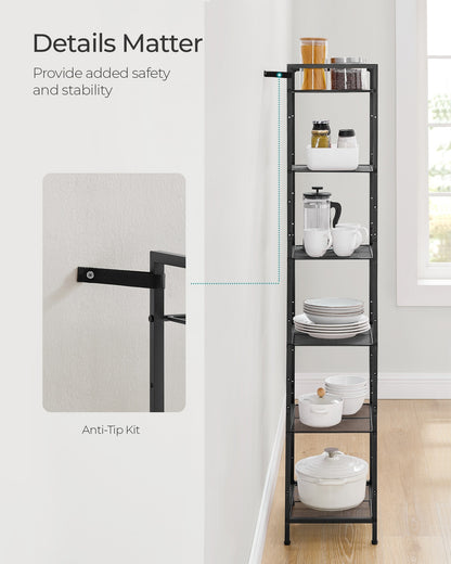6-Tier Storage Rack, Adjustable Shelf, Classic Black - image 6