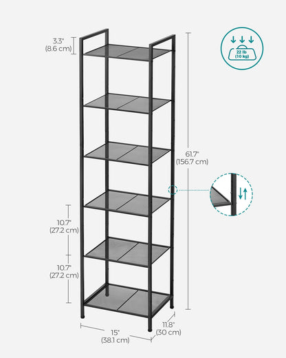 6-Tier Storage Rack, Adjustable Shelf, Classic Black - image 7