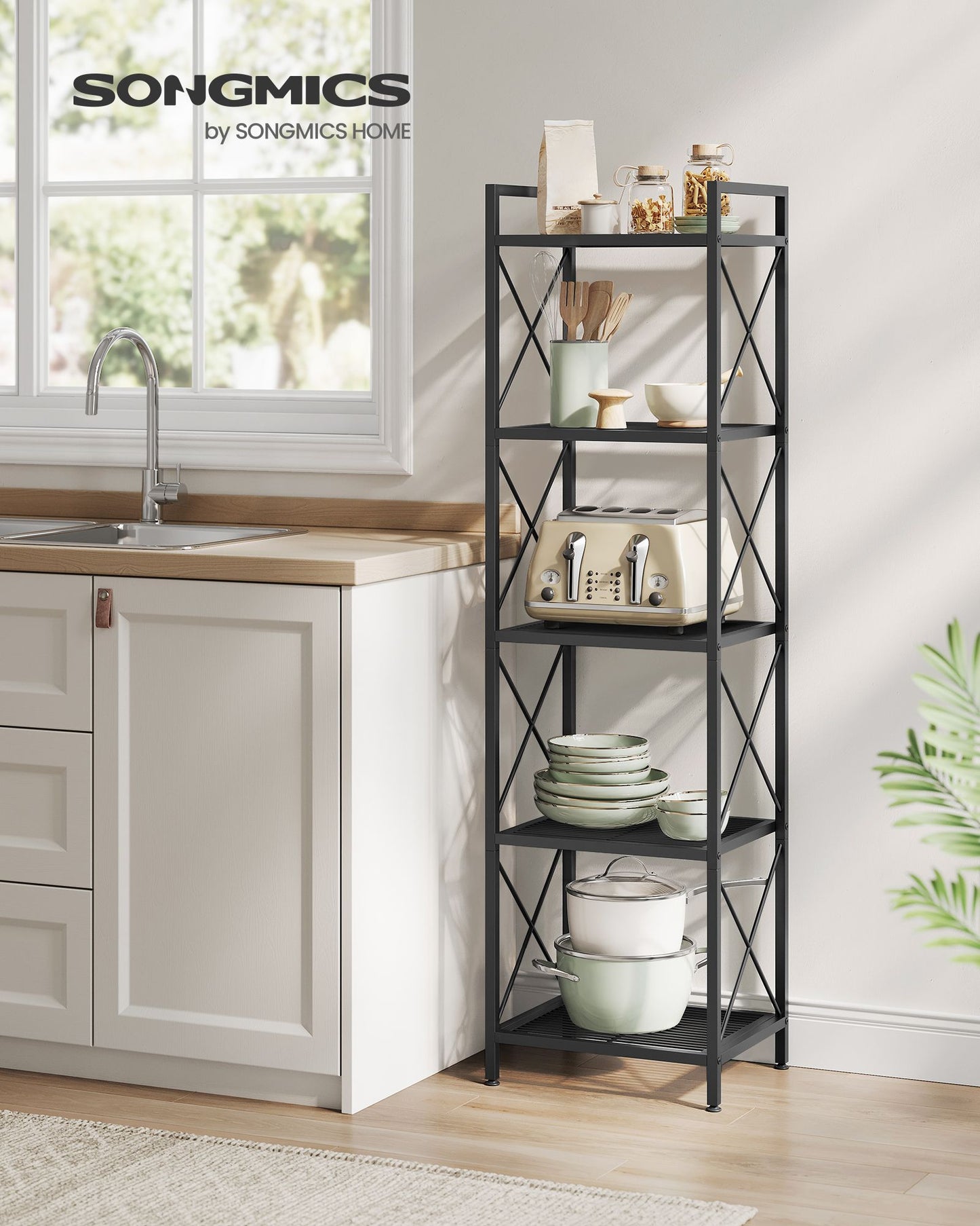 5-Tier Metal Storage Rack with X Side Frames - HWLEXTRA 