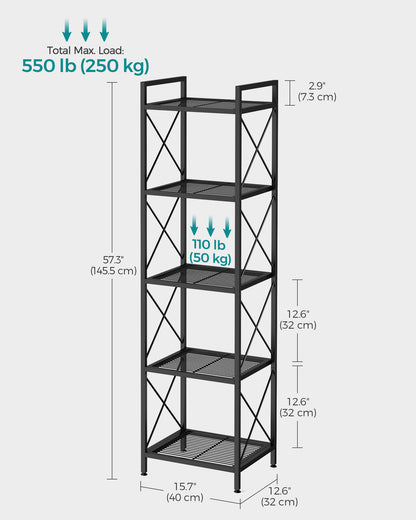 5-Tier Metal Storage Rack with X Side Frames - HWLEXTRA 