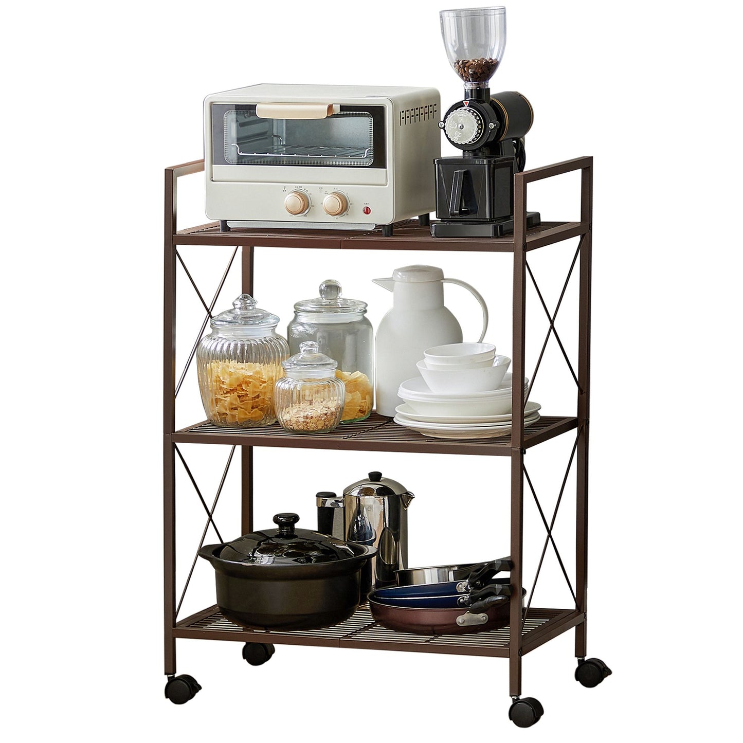 3-Tier Metal Storage Rack with Wheels