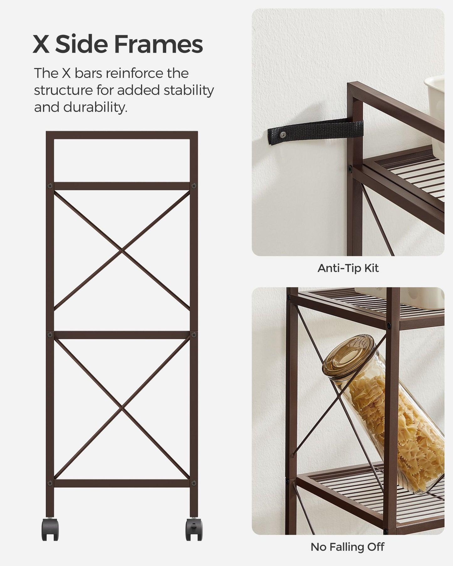 3-Tier Metal Storage Rack with Wheels