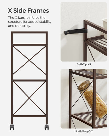 3-Tier Metal Storage Rack with Wheels
