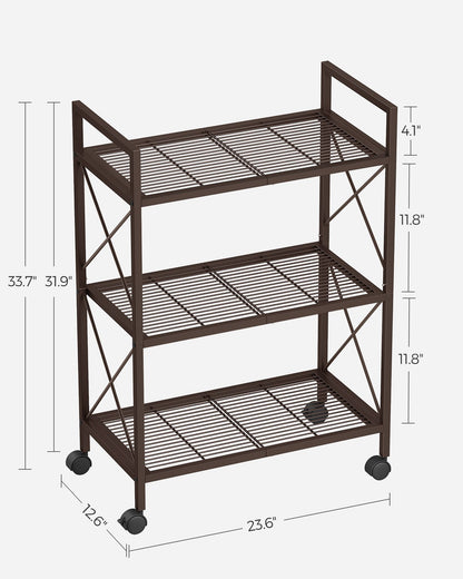 3-Tier Metal Storage Rack with Wheels