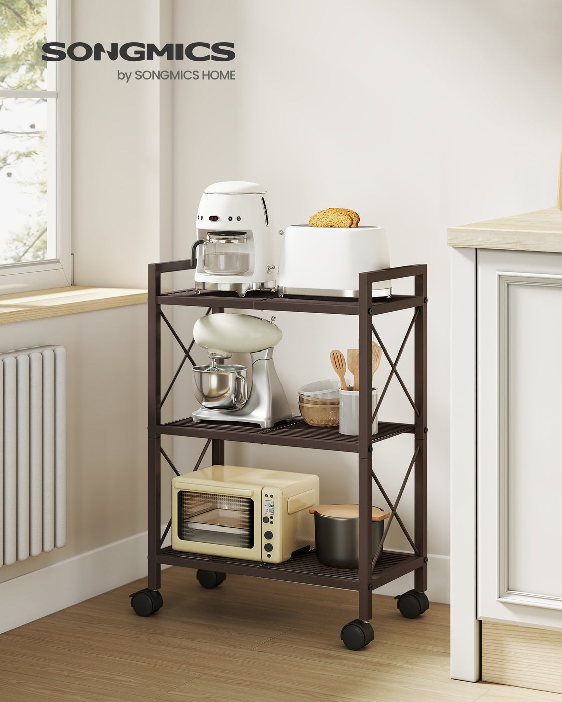 3-Tier Metal Storage Rack with Wheels