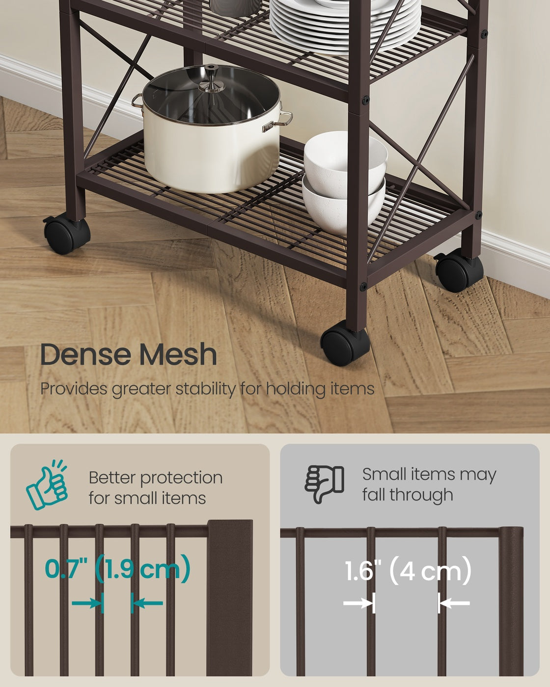 3-Tier Metal Storage Rack with Wheels
