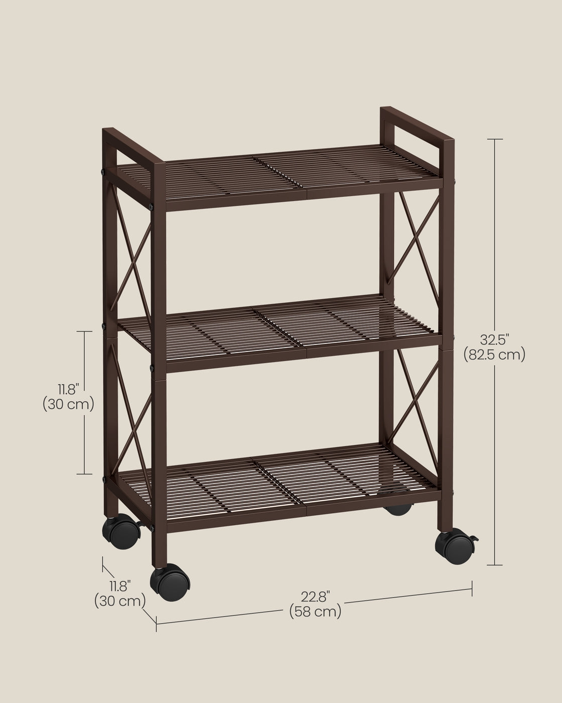 3-Tier Metal Storage Rack with Wheels