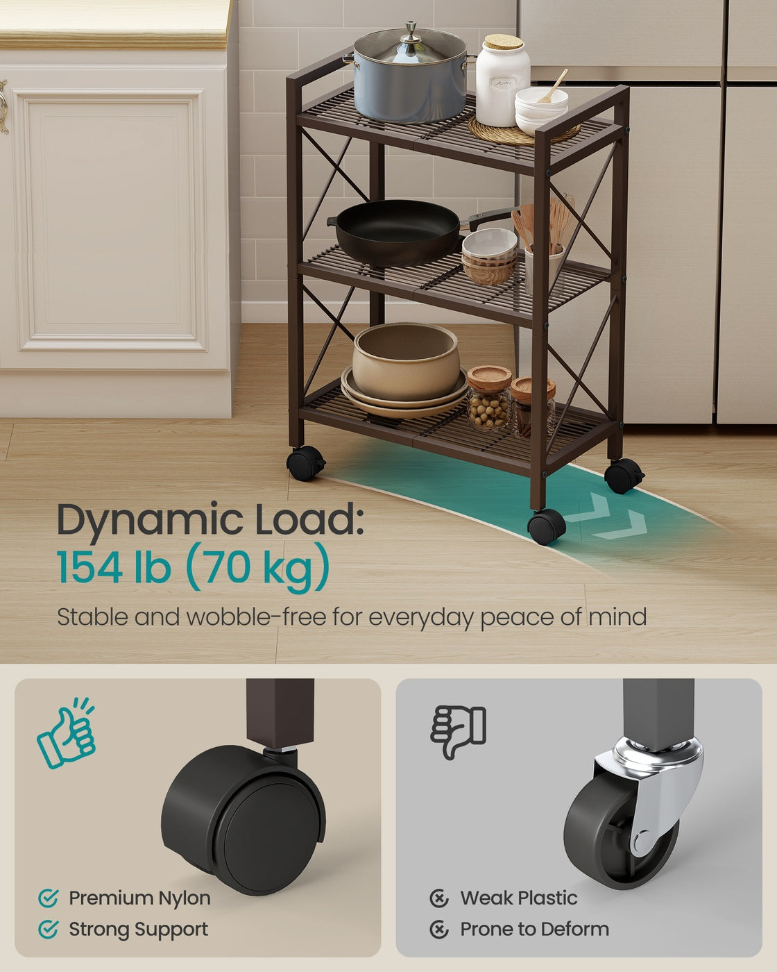 3-Tier Metal Storage Rack with Wheels