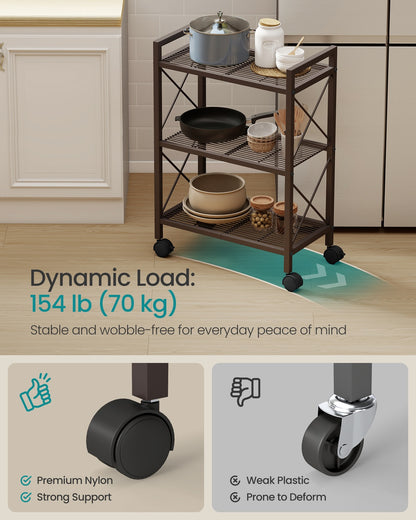 3-Tier Metal Storage Rack with Wheels
