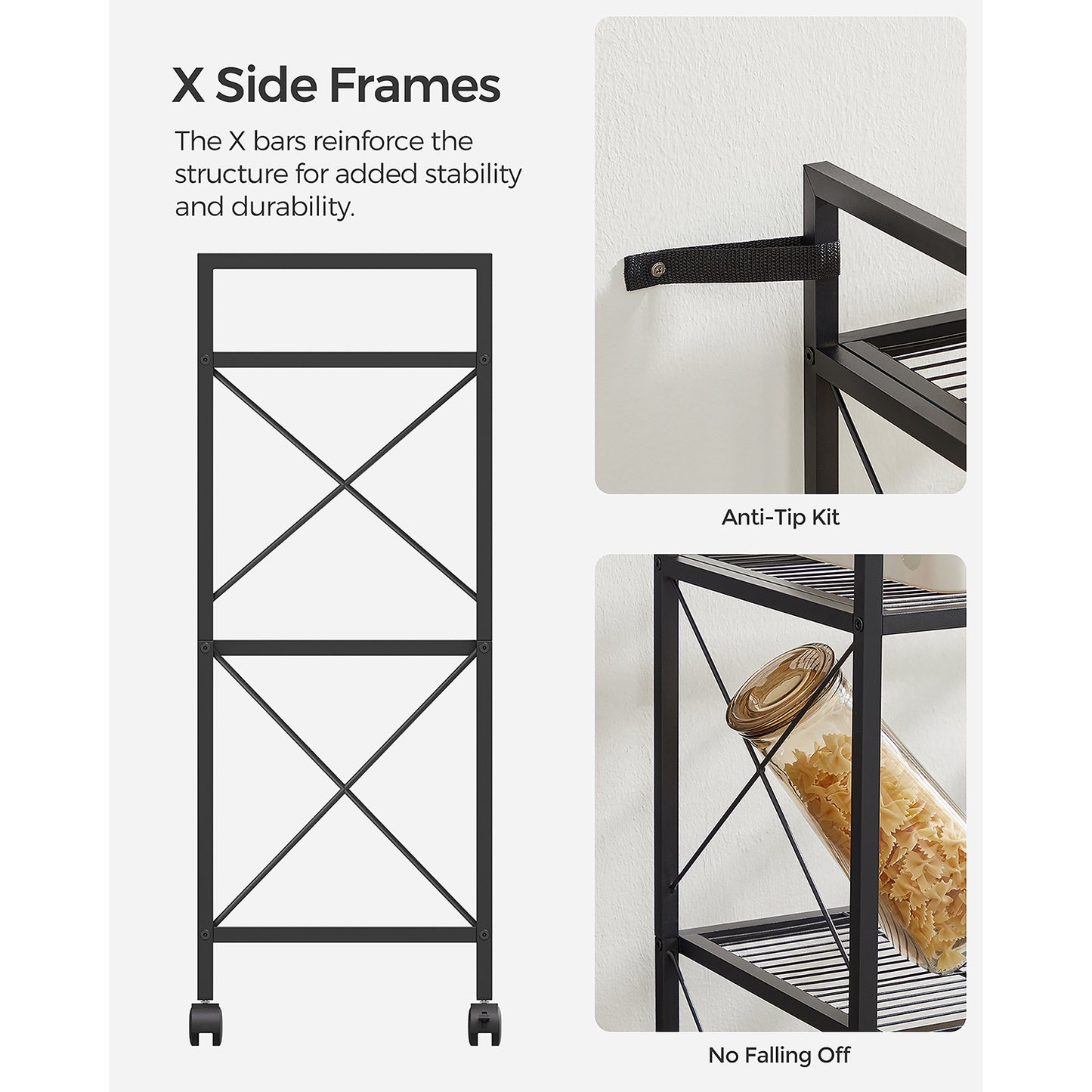 3-Tier Metal Storage Rack with Wheels