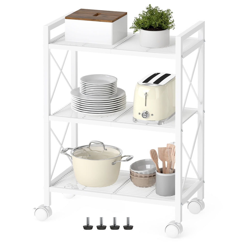3-Tier Metal Storage Rack with Wheels - White / 12.6"D x 23.6"W x 33.7"H