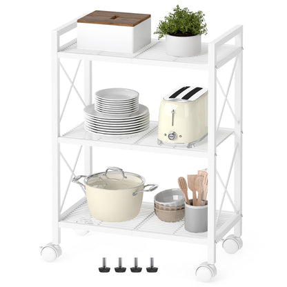 3-Tier Metal Storage Rack with Wheels - White / 12.6"D x 23.6"W x 33.7"H