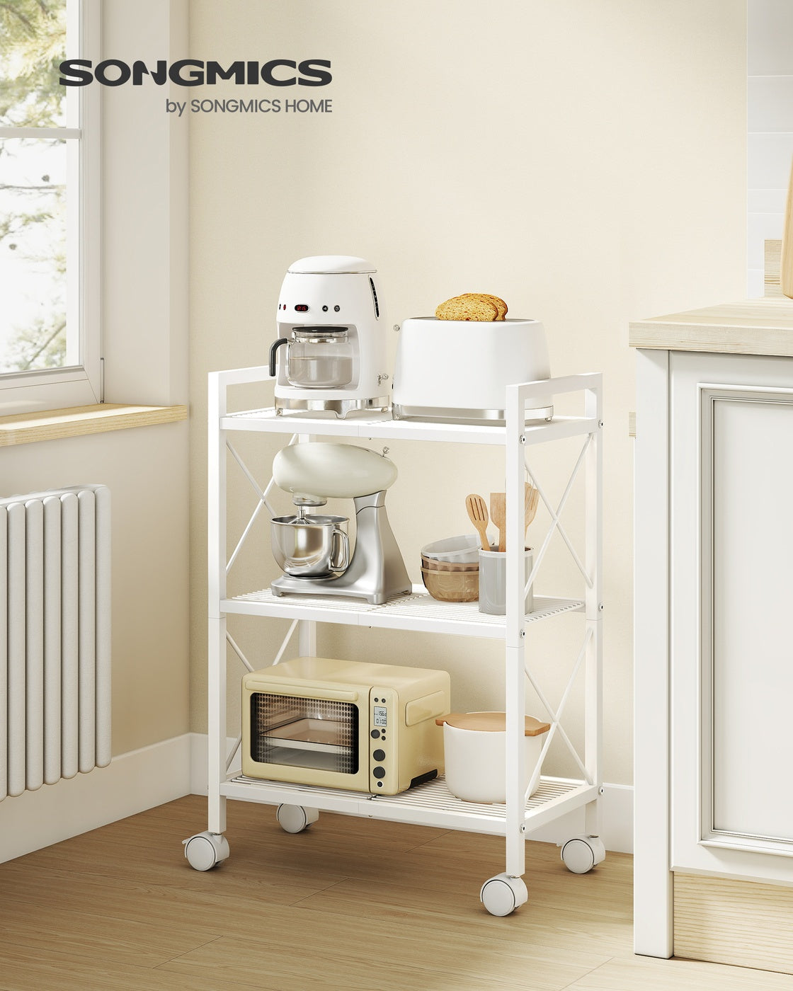 3-Tier Metal Storage Rack with Wheels