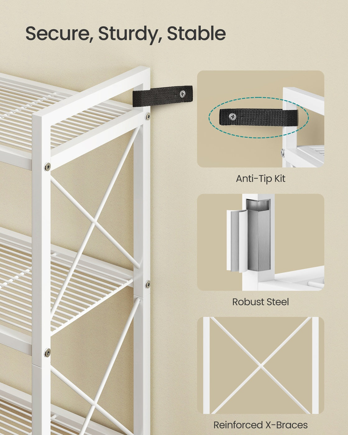 3-Tier Metal Storage Rack with Wheels