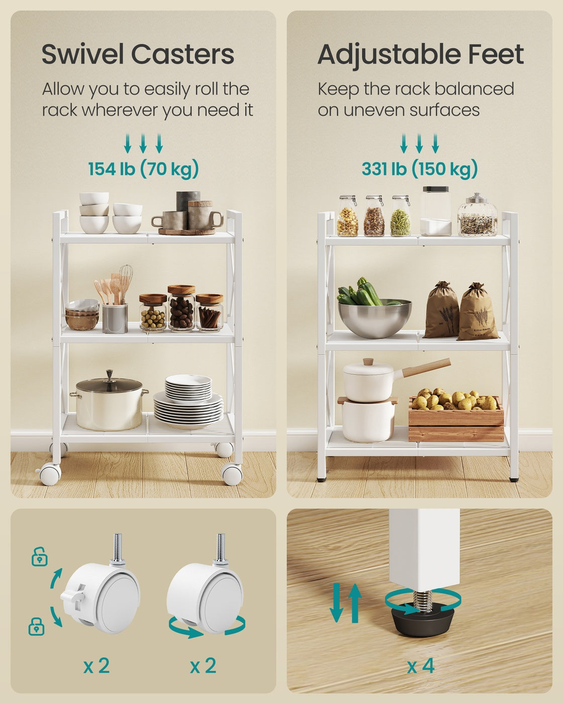 3-Tier Metal Storage Rack with Wheels