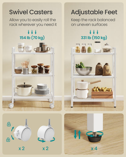 3-Tier Metal Storage Rack with Wheels
