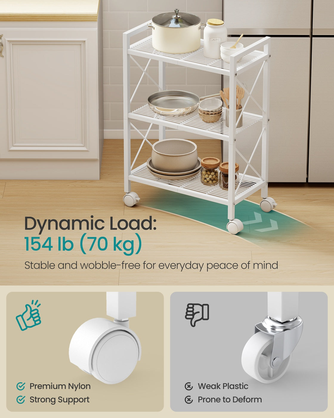 3-Tier Metal Storage Rack with Wheels