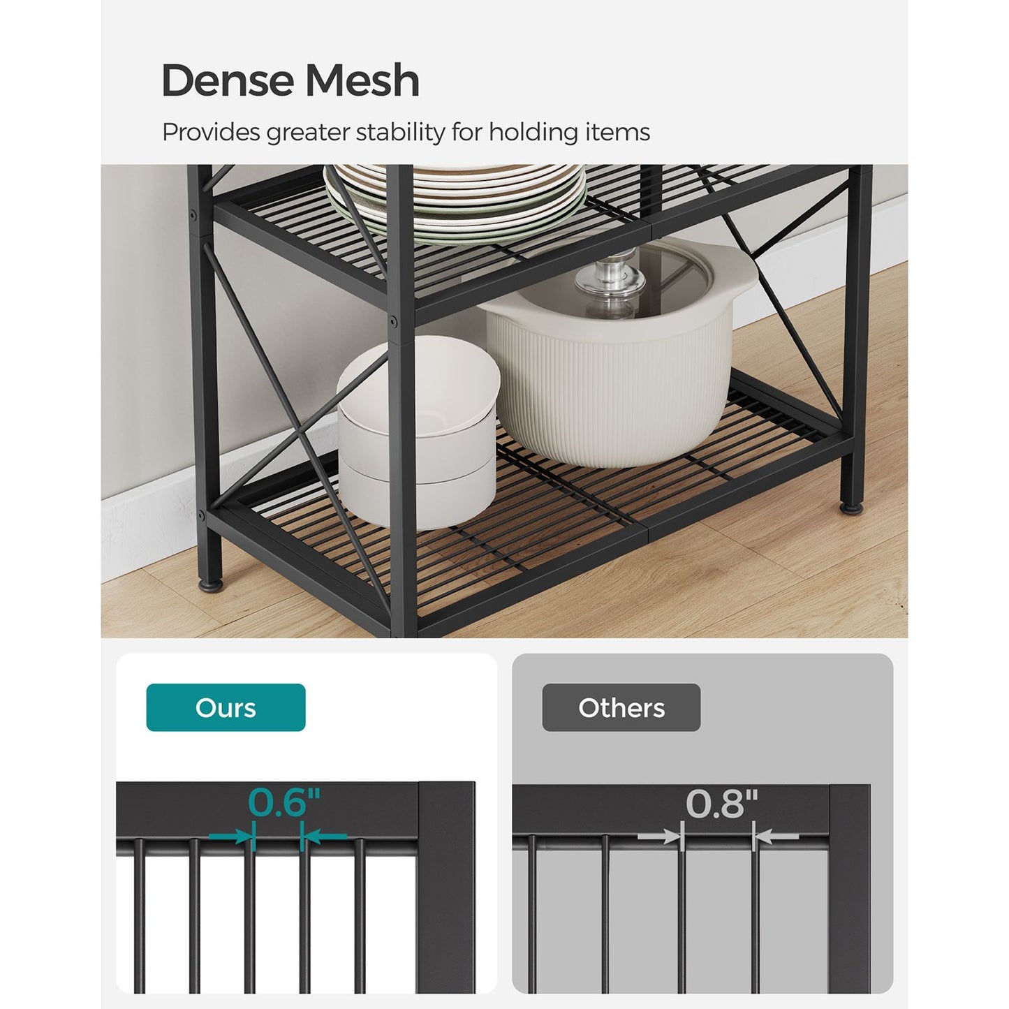 5-Tier Metal Storage Rack with X Side Frames