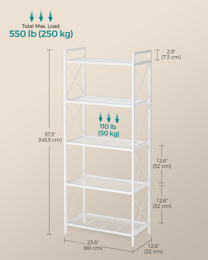 5-Tier Metal Storage Rack with X Side Frames