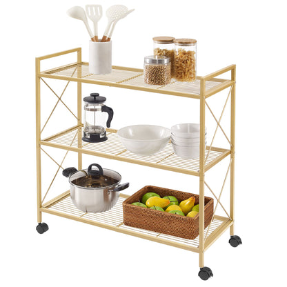 3-Tier Metal Storage Rack with Wheels, Mesh Shelving Unit with X Side Frames, 31.5-Inch Width - HWLEXTRA 