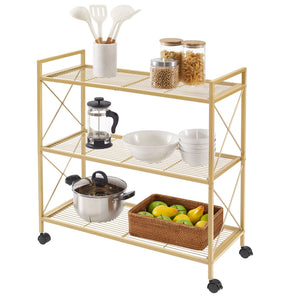 3-Tier Metal Storage Rack with Wheels, Mesh Shelving Unit with X Side Frames, 31.5-Inch Width