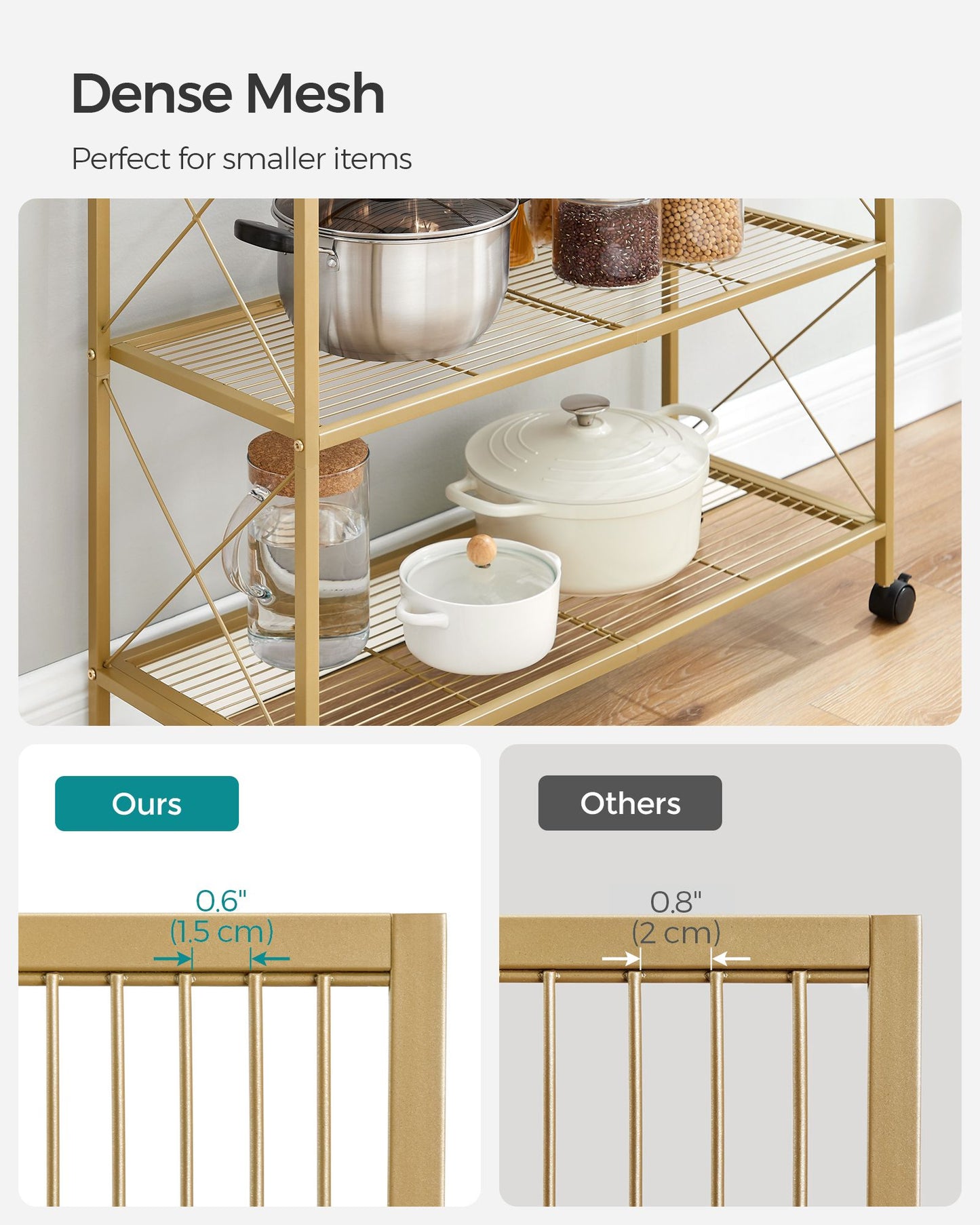 3-Tier Metal Storage Rack with Wheels, Mesh Shelving Unit with X Side Frames, 31.5-Inch Width - HWLEXTRA 