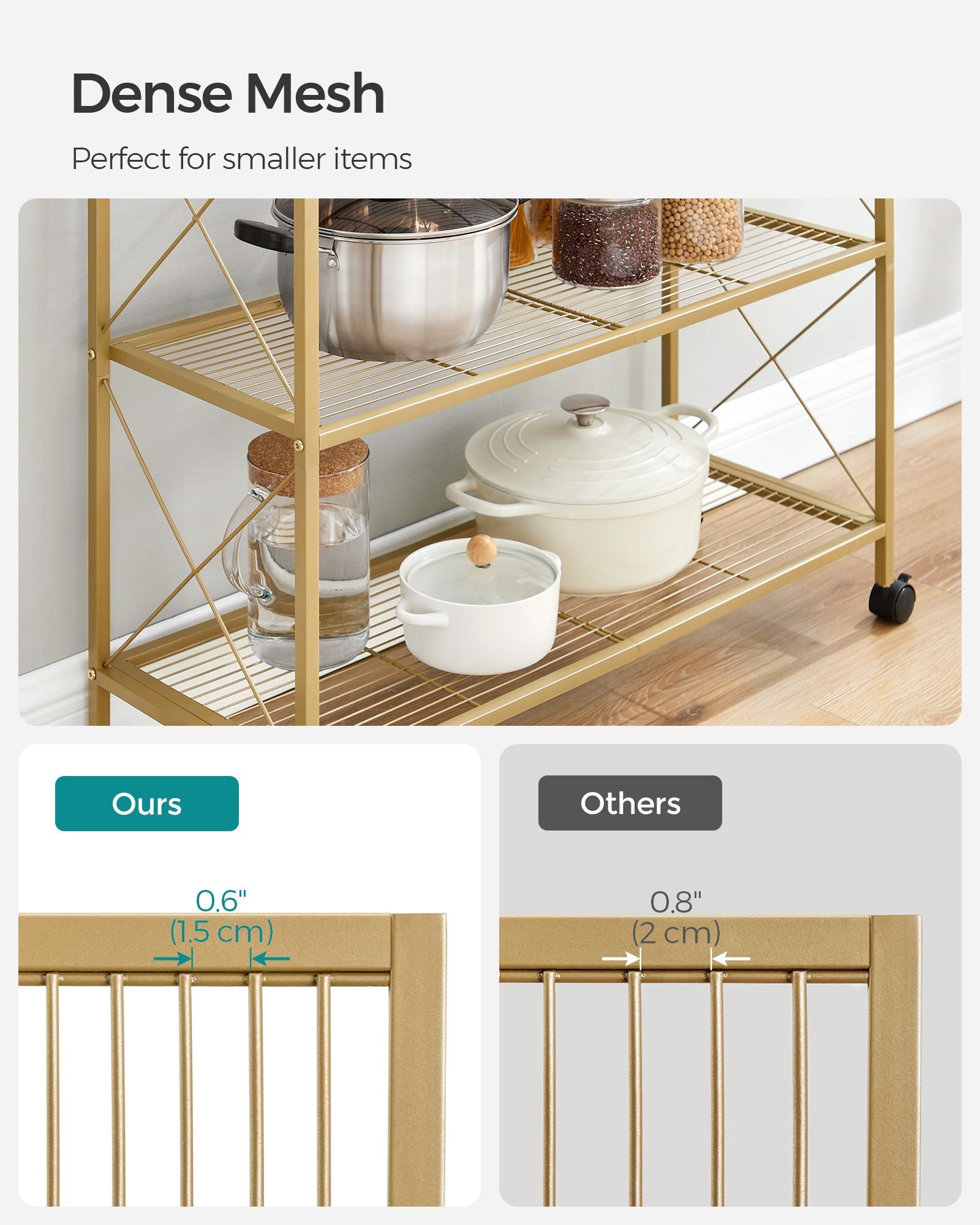 3-Tier Metal Storage Rack with Wheels, Mesh Shelving Unit with X Side Frames, 31.5-Inch Width - HWLEXTRA 