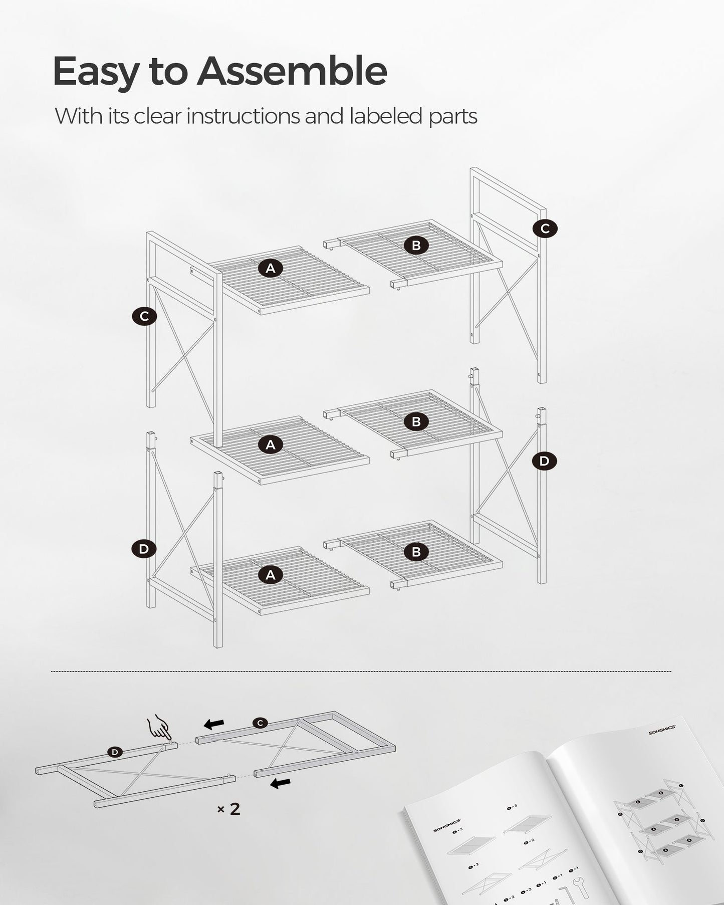 3-Tier Metal Storage Rack with Wheels, Mesh Shelving Unit with X Side Frames, 31.5-Inch Width - HWLEXTRA 