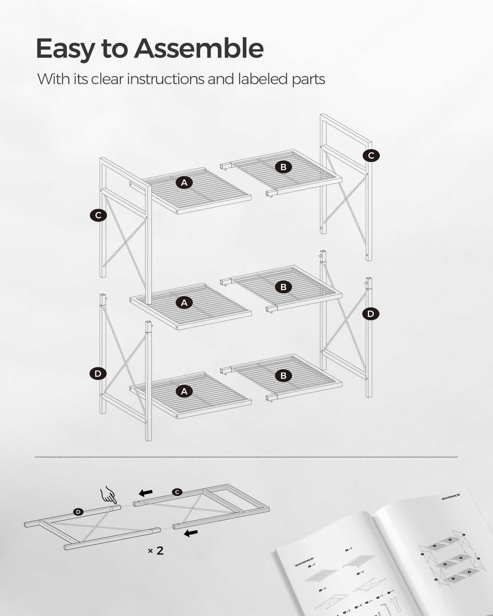 3-Tier Metal Storage Rack with Wheels, Mesh Shelving Unit with X Side Frames, 31.5-Inch Width - HWLEXTRA 