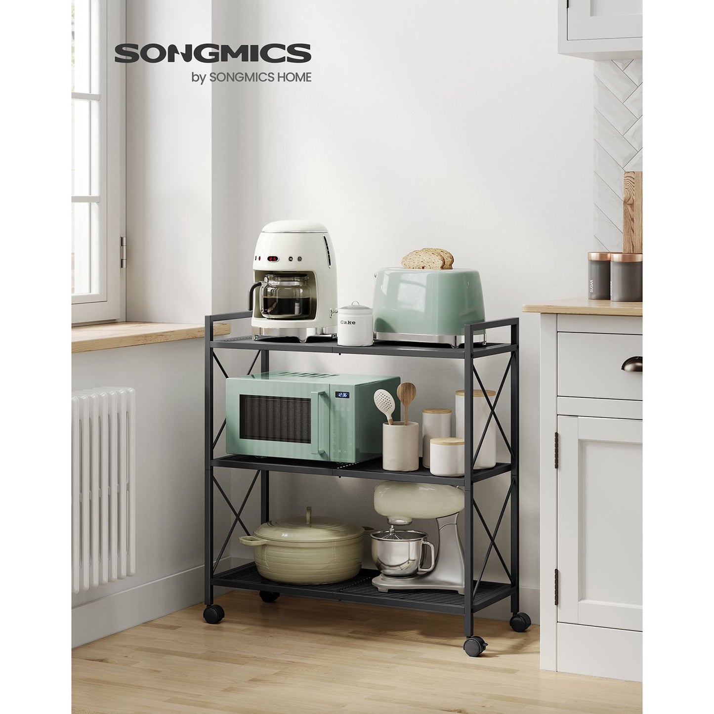 3-Tier Metal Storage Rack with Wheels