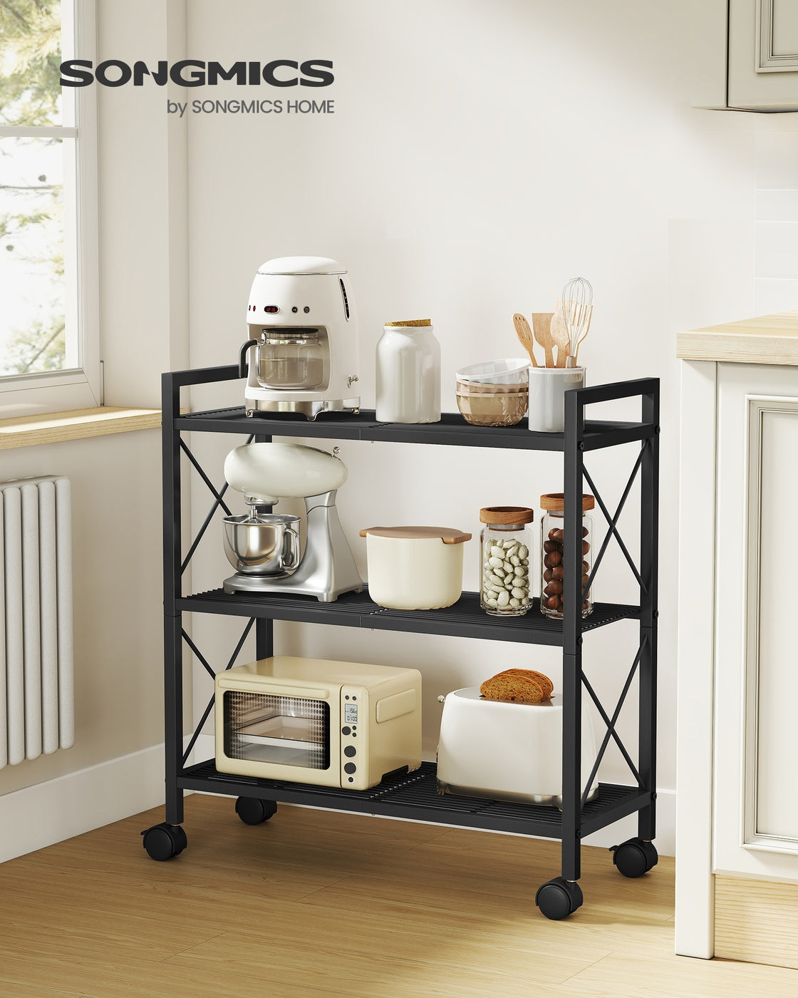 3-Tier Metal Storage Rack with Wheels
