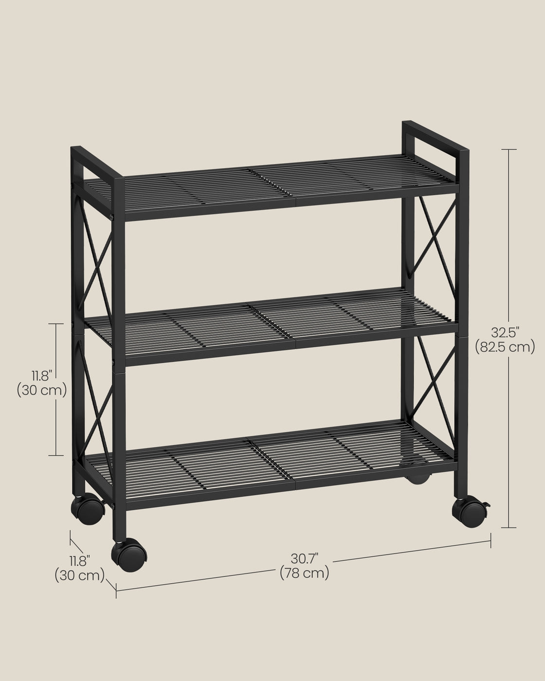 3-Tier Metal Storage Rack with Wheels